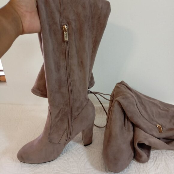 Bamboo Womens Taupe Over-The-Knee Suede Boots Size 9 - Picture 7 of 10